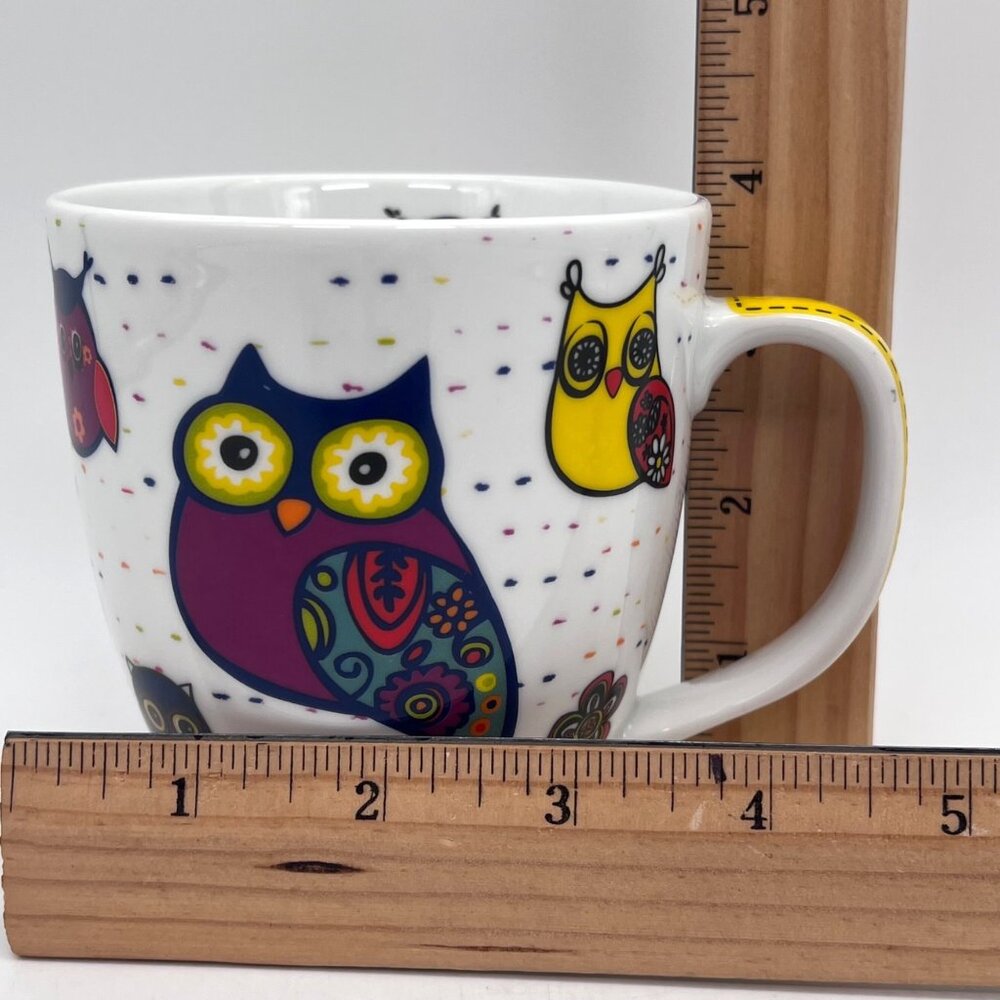 Colorful Owl Fowl Birds Floral Porcelain Coffee Cup Mug By Konitz Germany 12 oz. - Picture 9 of 10